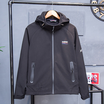 Outdoor sports jacket mens soft shell clothing autumn and winter fleece mens large size windproof mountaineering running casual hooded jacket