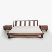 Nordic Brief Total Solid Wood Black Walnut Wood Grille Bed Modern Oak Tatami Tatami Bed Bedroom Double Bed 1 8 m