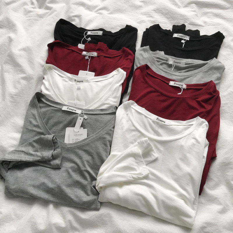 Model White T-shirt Lady V-Link Version Relax Skin and Skin Students Leisure and Hanging Sleep Dressing Shirt