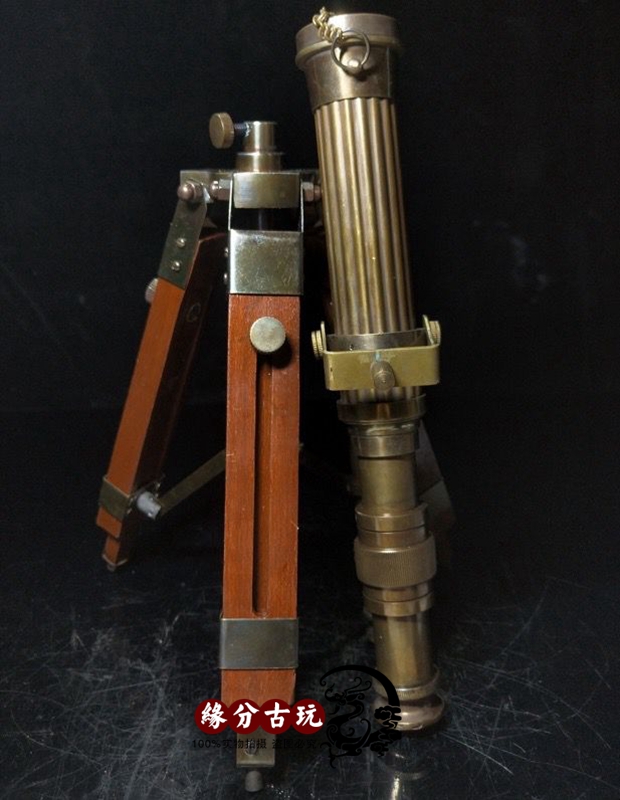 Eurostyle American pure bronze imitation ancient retro brass solid wood tripod telescope method soft adornment swing piece-Taobao