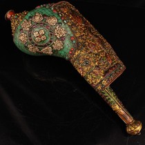Nepalese handmade copper-clad conch inlaid with turquoise and carved cross Vajra Sakyamuni Buddha home Buddhist utensils and accessories