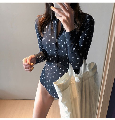 Đồ bơi mới của Hàn Quốc được che chắn mỏng bụng gợi cảm áo tắm một mảnh áo tắm dài tay chống nắng lặn thể thao bơi lội bộ đồ bơi liền thân