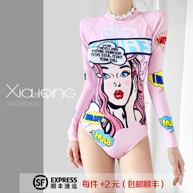 Korean ins swimsuit women's one-piece long-sleeved sun protection conservative belly-covering slimming hot spring vacation professional surfing wetsuit