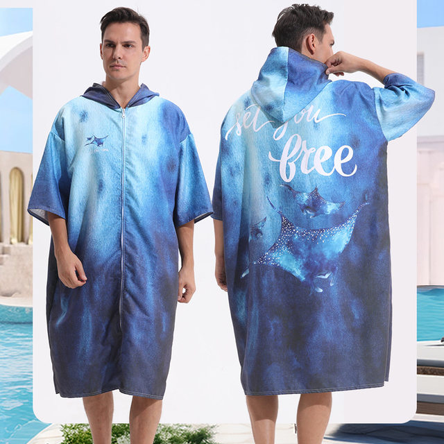 2025 couples quick-drying zipper swimming bathrobe portable hooded diving changing cloak can wear beach towel