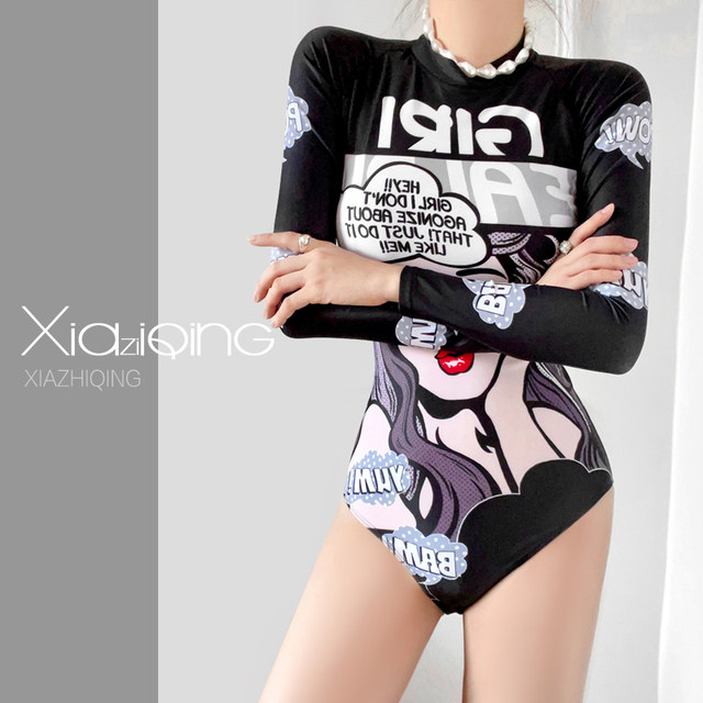 Korean ins swimsuit women's one-piece long-sleeved sun protection conservative belly-covering slimming hot spring vacation professional surfing wetsuit