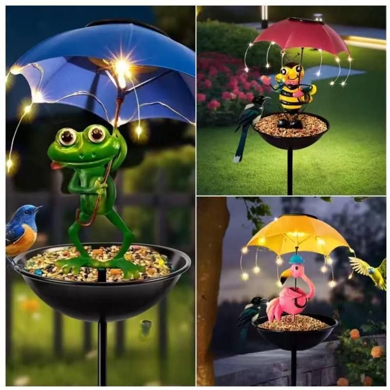 In-Stock Cross-Border Amazon Animal-Shaped Garden Umbrella Solar Lawn Light Bird Feeder Garden Decoration