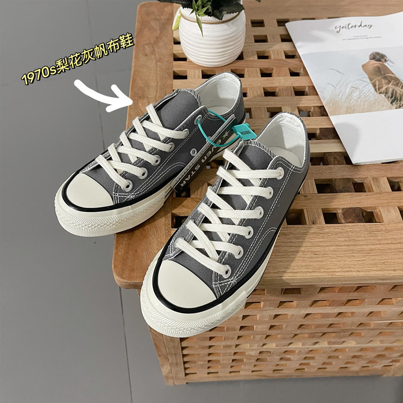 Evenstar Canvas Shoes 2026 Spring and Summer New Korean Pear Blossom Gray Haze Gray Low-Top Sneakers Versatile Trendy Women's Shoes