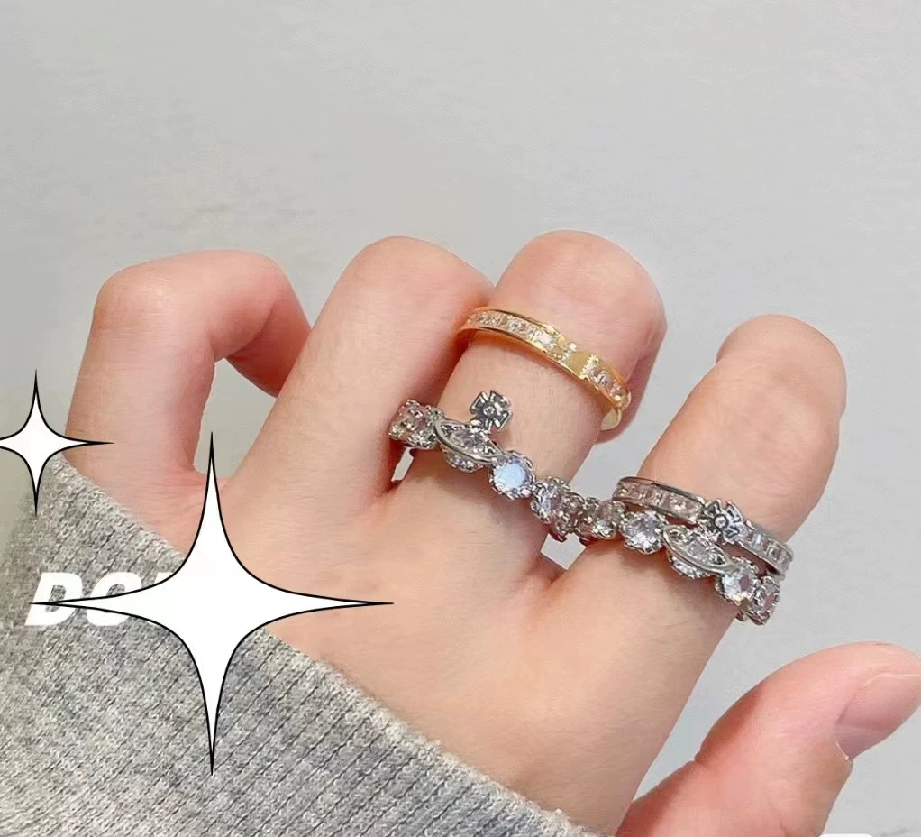 Кольцо (Vivienne Westwood) empress saturn двойное с кристаллами, двухцветное, размеры US 6–10