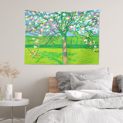 The atmosphere of spring is filled with blooming flowers in bright colors. The background cloth is hung at the bedside of the bedroom, and the tablecloth is small and fresh