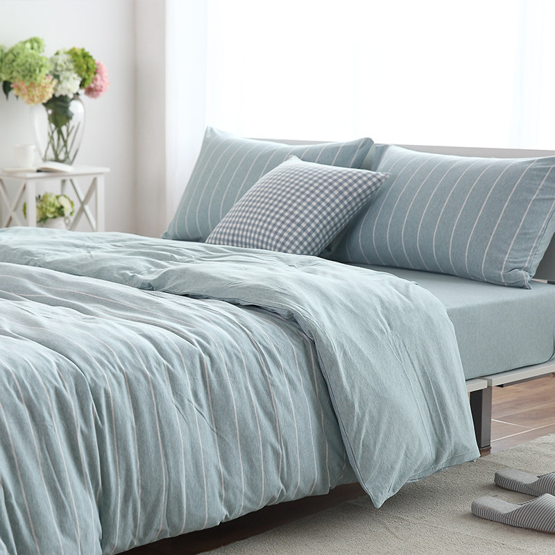 Solid color simple cotton bedding four-piece set pure cotton 1 8 2 0m bedding three-piece set bed sheet quilt cover