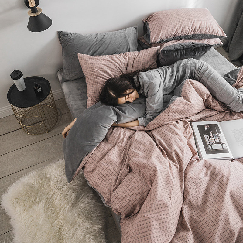 A version of cotton grinding b version of baby velvet four-piece set of cotton pure cotton autumn and winter plus velvet duvet cover bed single bedding