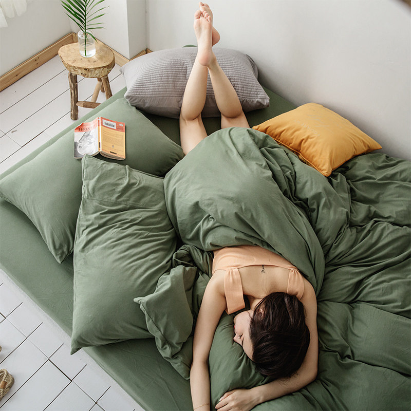 Japanese knitted cotton Tianzhu cotton simple four-piece set of cotton solid color Nordic naked sleeping quilt cover sheet bedding bedding