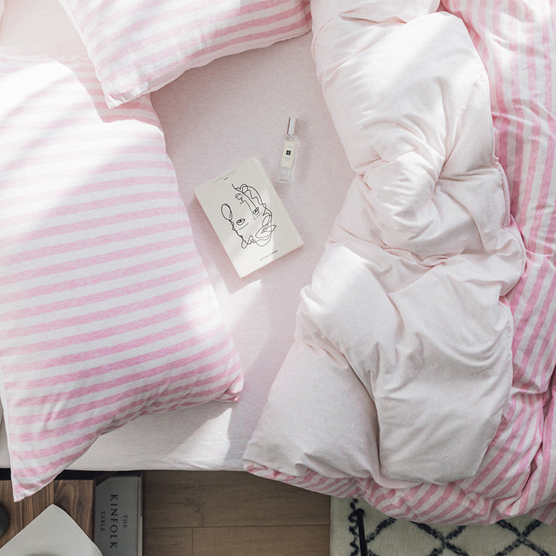 Day-style geranium cotton four pieces of covered pure cotton quilt cover sheet bed hat-knitted cotton 1 8 m double bed 2 m bed goods