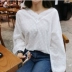 Năm 2021 mùa thu mới của Hàn Quốc Dongdaemun phụ nữ áo sơ mi thêu chữ V rộng rãi áo sơ mi dài tay phù hợp với phụ nữ - Áo sơ mi