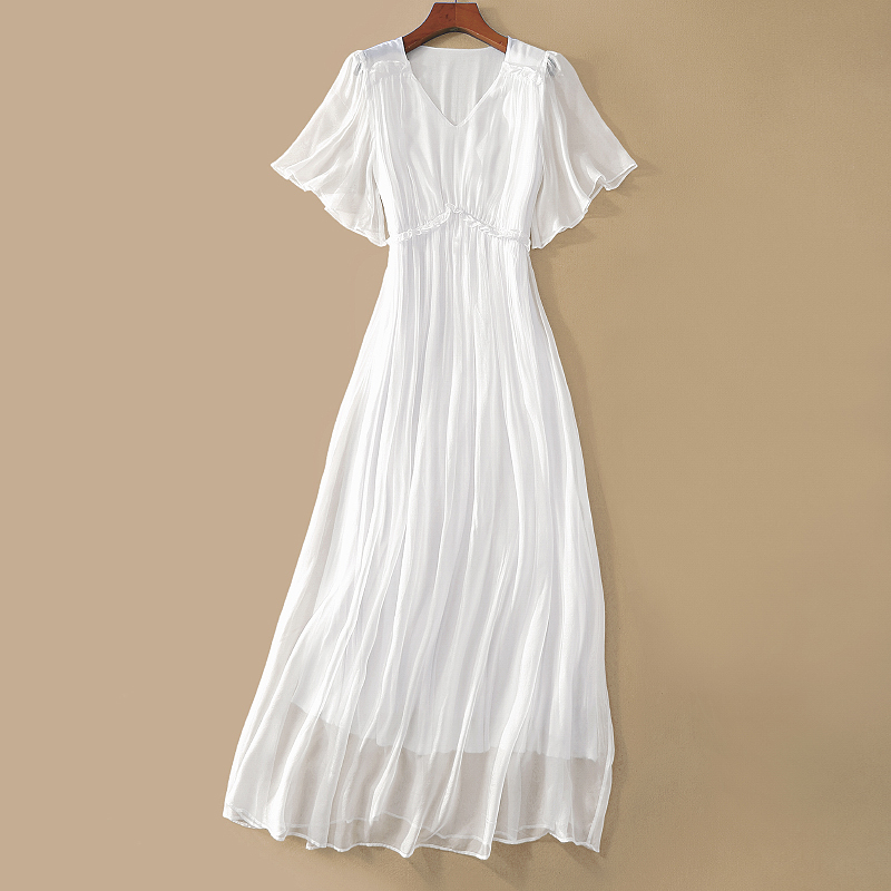 Silk Dress Super Fairy Seaside Vacation Beach Dress 2025 Summer French High-End Mulberry Silk White Long Dress