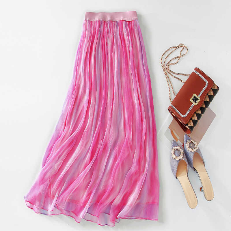 High-End Pink Silk Skirt, Long Mulberry Silk, Flowing and Drapey, 2026 Summer Beach Long Skirt
