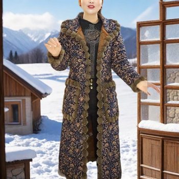 New mom fashion mid-length plus velvet thickened cotton-padded jacket, fashionable and age-reducing long warm cotton-padded jacket for middle-aged and elderly people New mom fashion mid-length plus velvet thickened cotton-padded jacket, fashionable and age-reducing long warm cotton-padded jacket for middle-aged and elderly people
