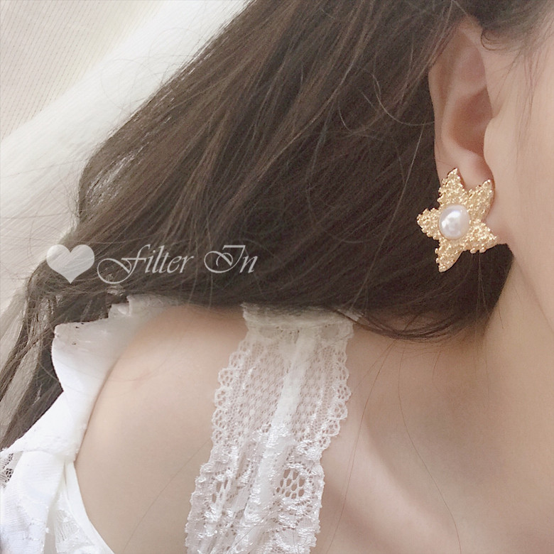 With Filter｜Daughter of the Sea Antique Vintage Gold Starfish Pearl Stud Earrings - Taobao