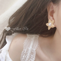 With Filter｜Daughter of the Sea Antique Vintage Gold Starfish Pearl Stud Earrings