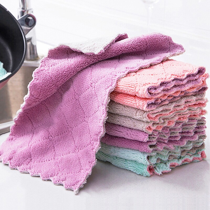 Household cleaning rag dishwashing pot scouring cloth coral velvet absorbent decontamination rag wiping table wiping cloth