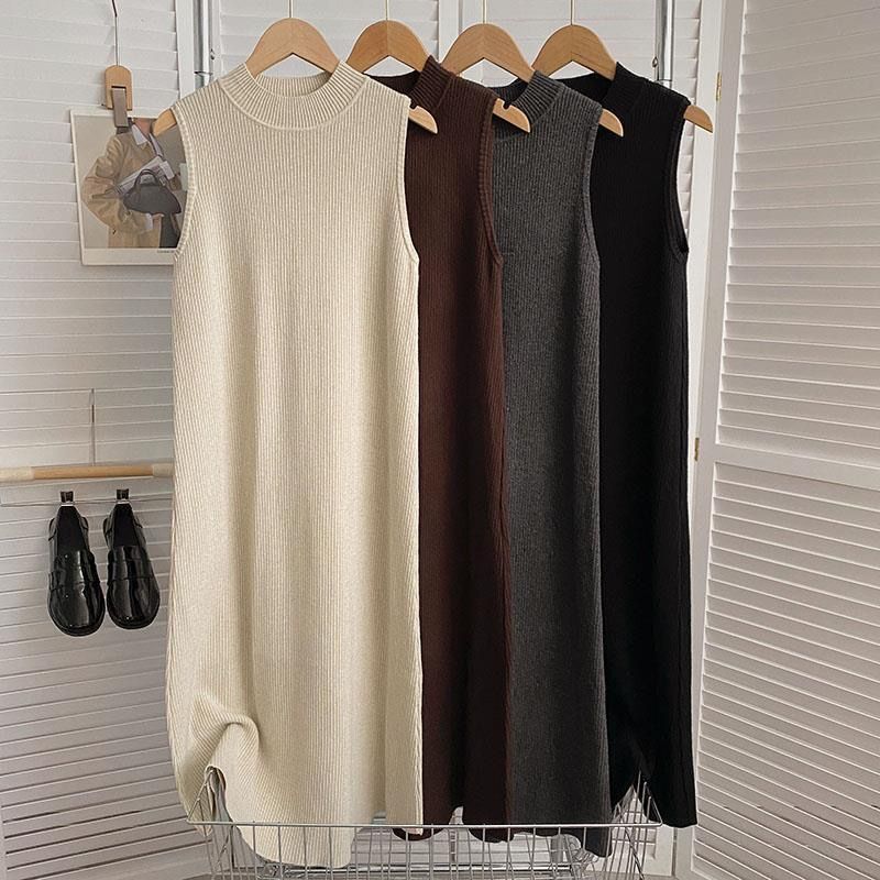 Half-High Round Neck Knitted Dress, Mid-Length Sleeveless Tank Dress, New Autumn and Winter Style, Sweater Dress, Base Layer Long Dress Half-High Round Neck Knitted Dress, Mid-Length Sleeveless Tank Dress, New Autumn and Winter Style, Sweater Dress, Base Layer Long Dress