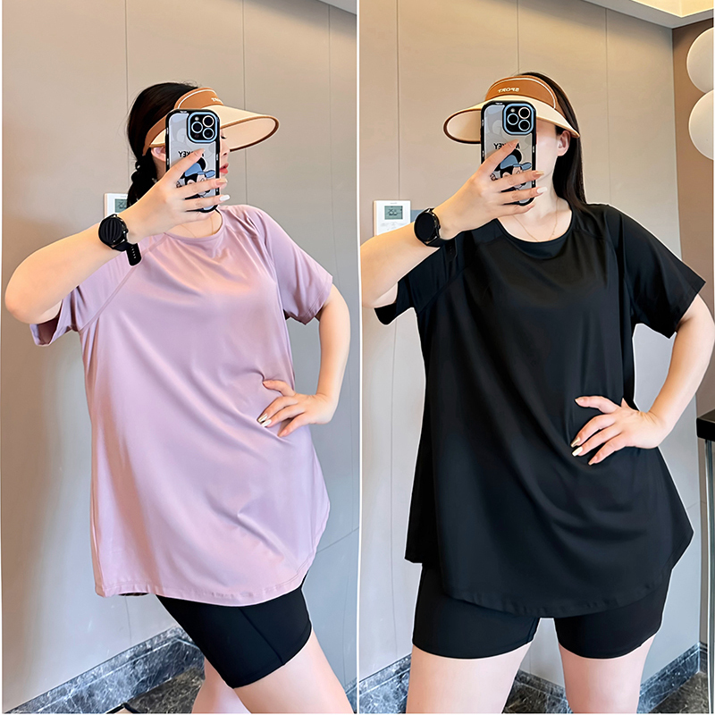 Plus Size Fat Girl 100kg Loose Quick-Drying T-Shirt Breathable Yoga Wear Short-Sleeved Running Fitness Sportswear Women's Top Plus Size Fat Girl 100kg Loose Quick-Drying T-Shirt Breathable Yoga Wear Short-Sleeved Running Fitness Sportswear Women's Top