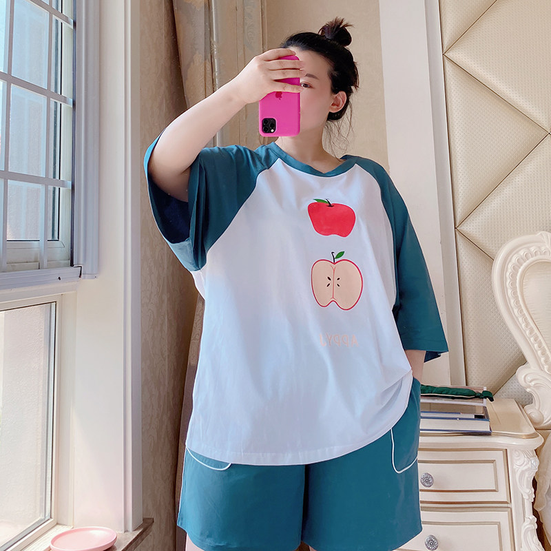 2020 summer new large size pajamas fat MM200 catties can be worn outside the home clothes loose comfortable fashion two-piece women