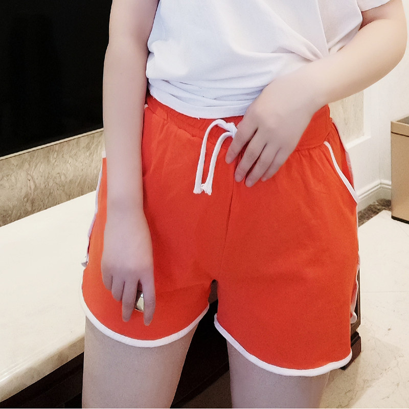 Plus fat plus size shorts Korean version casual home clothes striped pants fat MM elastic waist sports hot pants three-point pants women