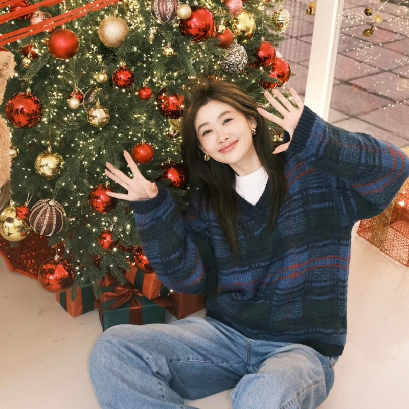 [In-Stock Benefits] Relez V-Neck Color-Blocked Plaid Pullover Sweater