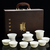 Hand-painted sheep Jade kung fu tea set wedding companion gift company employee welfare shop opening LOGO customization