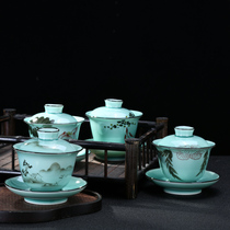 Celadon hand-painted three talented Bowl LOGO gift custom laser Lettering Company opening shop activities accompanied by hand gift