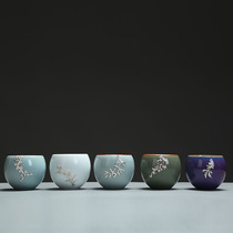 Ceramic teacup ice crack glaze Five famous kiln owner cup LOGO gift custom shop company opening return gift