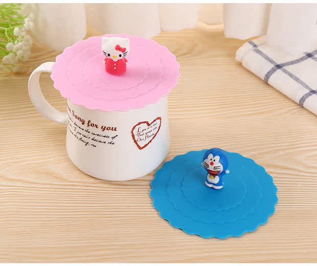 Phim hoạt hình thực phẩm Lớp Silicone Cup Cup Cup Thermos Cup Cover Universal Seal Bụi gốm Cup Cup Cup - Tách bình nước thủy tinh 500ml