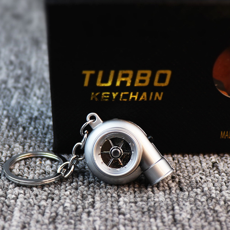 Car Turbo Keychain with Decorative Electric Led Light, Rotating Turbine Blades, and Sound, Creative Keychain