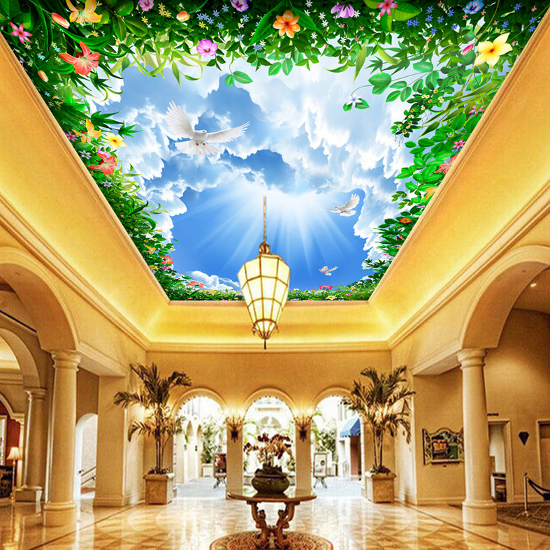 Blue sky and white cloud sticker sky backrubber wallpaper 3D stereoscopic scenery ceiling ceiling self - sticking wallpaper sticker