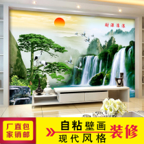 Running water raw material living room decoration TV background wall wallpaper sofa Chinese landscape style landscape painting Self-sticking painting wallpaper