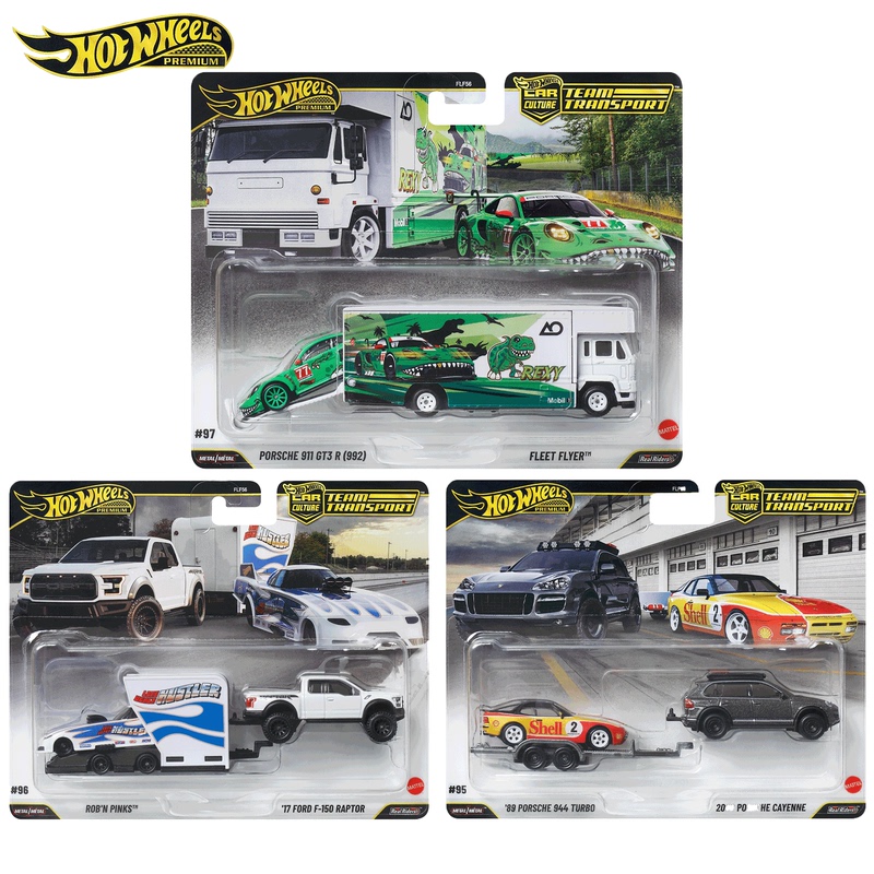 Hot Wheels Car Model Green Dinosaur Porsche Ford Set Various Racing Cars Truck Transporter Collectible Toys