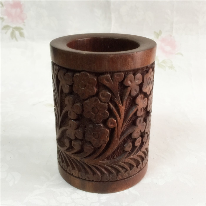 Imported Pakistan wood carving pen holder Wood pure handicrafts Solid wood carving antique office ornaments gifts