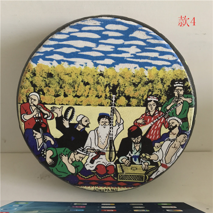 Xinjiang Uygur Artisanal Folk Musical Instrument Hands Drum Bull Leather Colored Drawing Stage Performance Props Decoration Drum 6 Sizes 