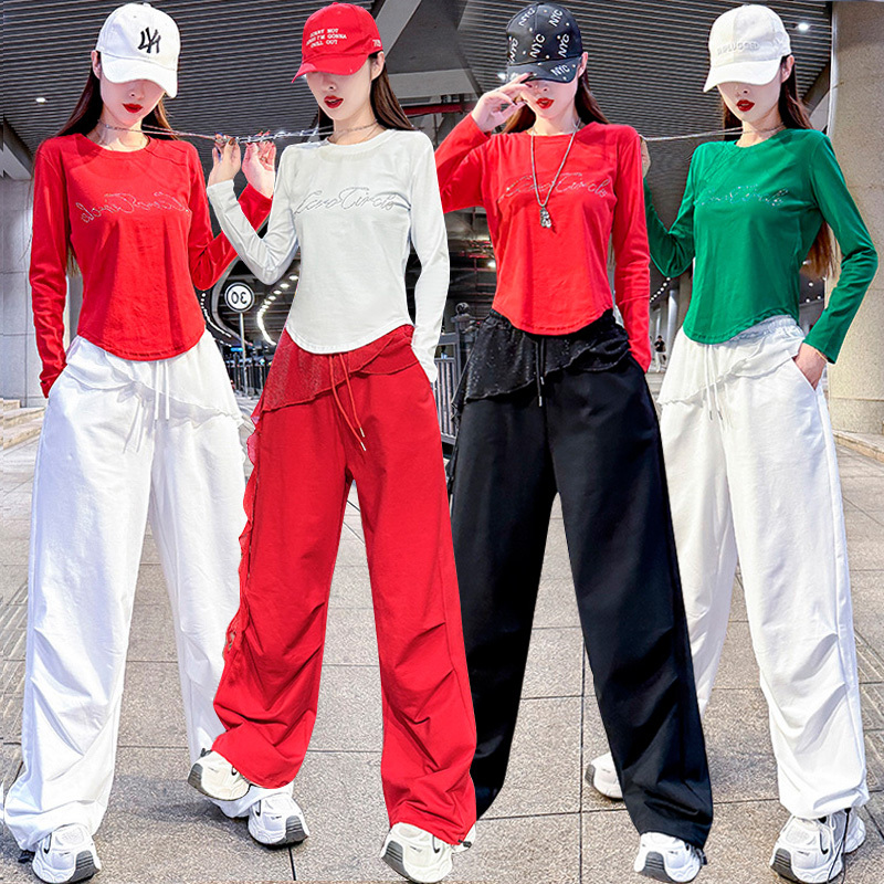 Kpop Girl Group Performance Outfit Set, Jazz Dance Outfit, American Style Spicy Girl Top, Street Dance Casual Scimitar Pants Two-Piece Set
