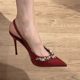 Burgundy rhinestones and high heels women's pointed toe patent leather