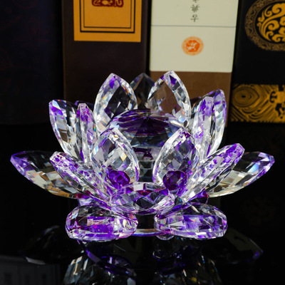 水晶玻璃莲花摆件工艺客厅办公桌珠宝柜台创意装饰品中式家居用品