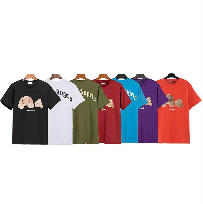 Correct Version of Trendy Brand Angel Beheaded Bear Short-Sleeve Printed Palm Tree High Street ins Unisex Couple Casual T-Shirt for Summer Correct Version of Trendy Brand Angel Beheaded Bear Short-Sleeve Printed Palm Tree High Street ins Unisex Couple Casual T-Shirt for Summer