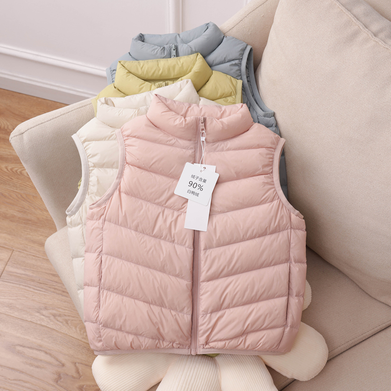 Children's Baby Boys and Girls Autumn and Winter Lightweight down Stand-Up Collar Vest, Warm and Windproof Inner Vest, 90% White Duck down