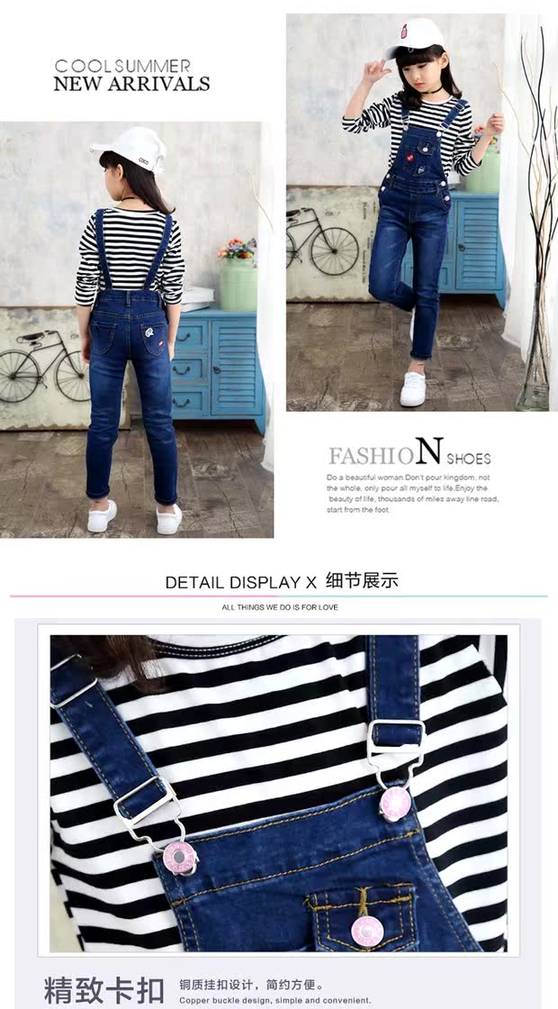 Quần yếm denim cho bé gái mùa xuân và mùa thu 2017 quần jeans trẻ em mới trong quần bé gái một mảnh yếm bò cho bé