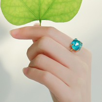 Noisy 7nows) seven pulse wheel Blue Topaz good luck ring girl personality original crystal gilded