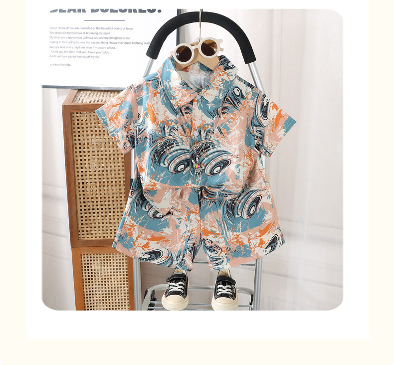 Boys Summer Hong Kong Style Printed Short Sleeve Shirt and Shorts Two-Piece Set O1CN01FIZO2x1UBtMIBXpV1 !!2675812480