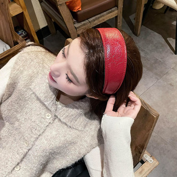 Korean-Style Retro Red Leather Wide-Brimmed Headband 2025 French High-Top Versatile Niche Daily Wear New Year Headband