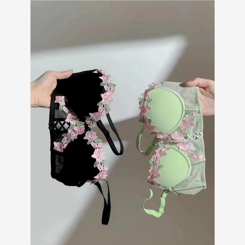 Confidential Shipping: Anruishi Original Designer Embroidered Floral Lingerie, Small Bust Push-Up Luxury Fishbone Bra Set