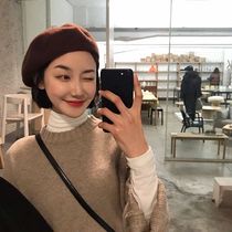 Wool tweed beret female spring autumn winter Net Red big head round ins Korean small fragrant pumpkin Bud painter hat